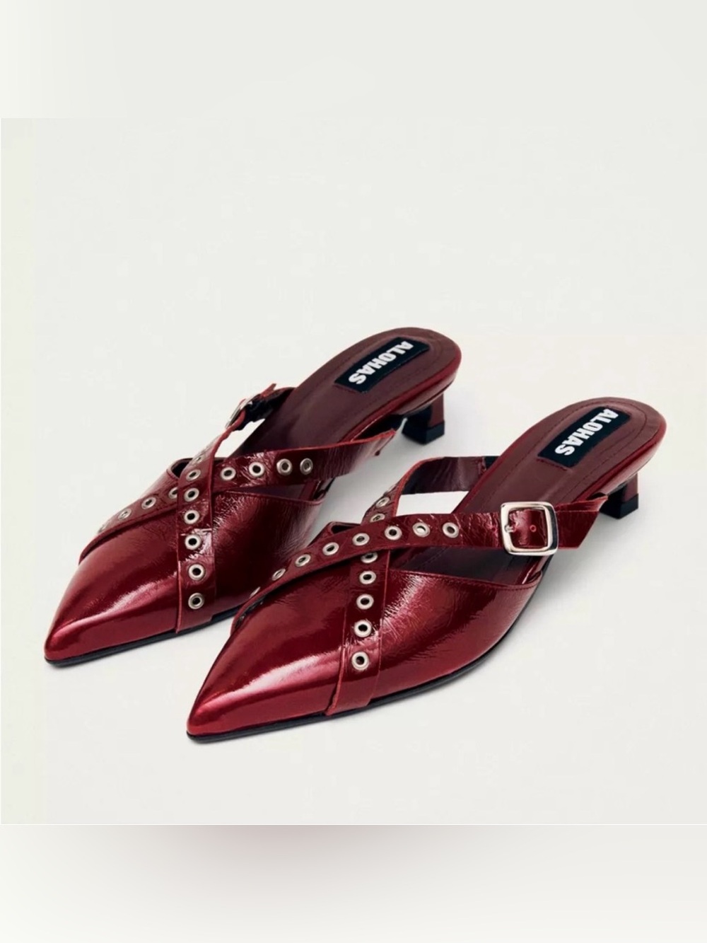 Alohas Women's Metallic Red Pointed Mule with Buckle